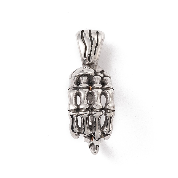 

PandaHall 304 Stainless Steel Pendants, Skeleton Hands, Antique Silver, 31.5x11x17.5mm, Hole: 8x4mm 304 Stainless Steel Others