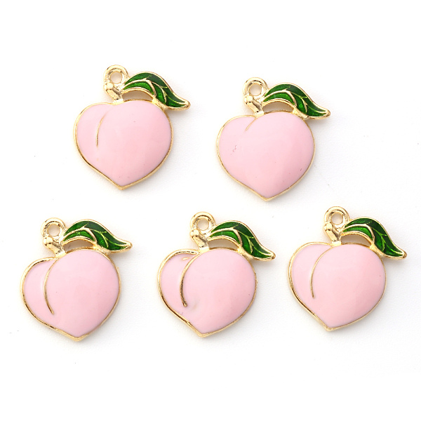 

PandaHall Light Gold Plated Alloy Enamel Pendants, Peach, Pearl Pink, 17x16.5x1.5mm, Hole: 1.4mm Alloy+Enamel Fruit