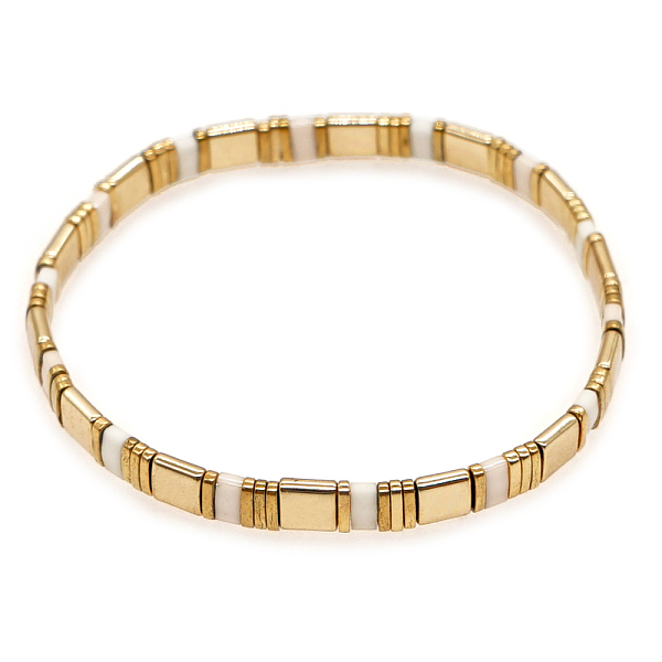 

PandaHall Rectangle Glass Seed Block Beaded Stretch Bracelet, Stackable Tile Bracelet for Women, Golden, 6-1/4 inch(16cm) Seed Beads