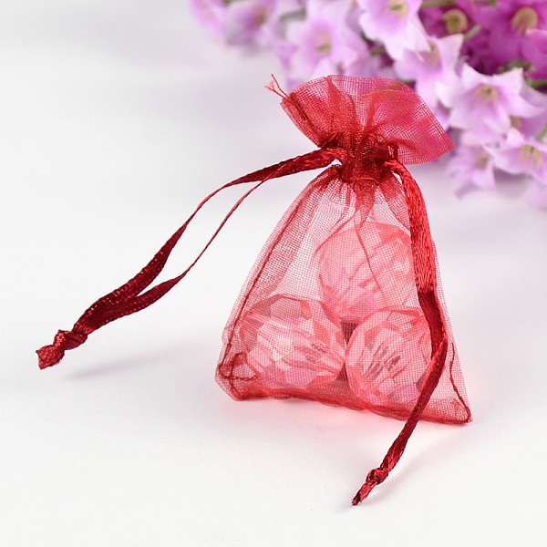

PandaHall Organza Gift Bags, Dark Red, 7x5x0.2cm Organza Rectangle Red