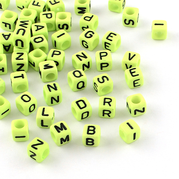 

PandaHall Letter Style Opaque Acrylic Beads, Horizontal Hole, Cube, Lawn Green, 6x6x6mm, Hole: 3.5mm, about 2700pcs/500g Acrylic Cube Green