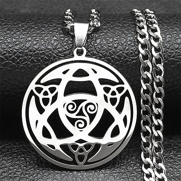 

PandaHall 304 Stainless Steel Enamel Necklaces, Flat Round with Trinity Knot Pendant Necklaces, Stainless Steel Color, 23.43 inch(59.5cm)...