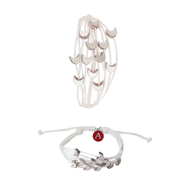 

PandaHall Multi String Cord Bracelet with Initial Letter A Charm, Moon and Star Adjustable Bracelet for Women, White, Inner Diameter...