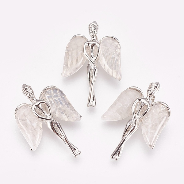 

PandaHall Natural Quartz Crystal Pendants, Rock Crystal Pendants, with Brass Findings, Angel, Platinum, 34x23x8mm, Hole: 3x5mm Quartz...