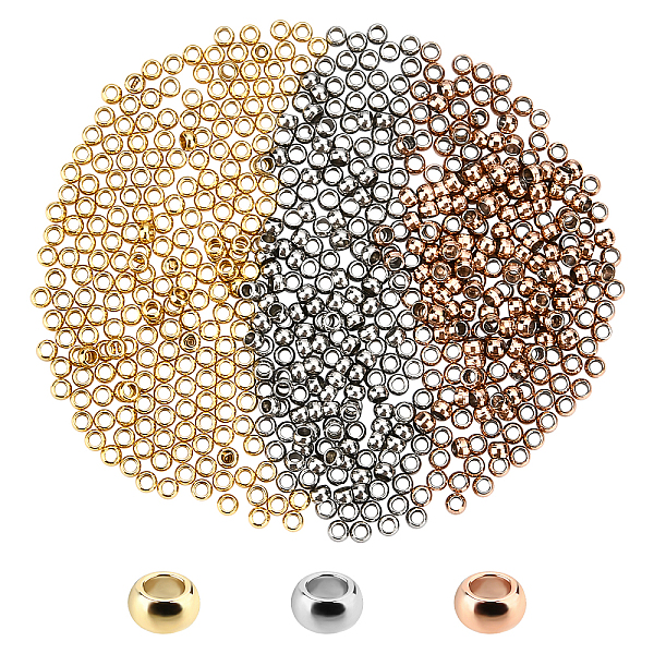 PandaHall UNICRAFTALE about 600pcs 3 Colors 1.5mm Rondelle Beads Stainless Steel Spacer Beads Mixed Color Round Small Beads for Jewelry...