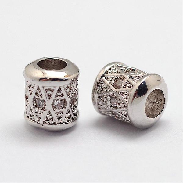 

PandaHall Brass Micro Pave Cubic Zirconia Beads, Column, Lead Free & Nickel Free, Platinum, 7.5x6.5mm, Hole: 3mm Brass+Cubic Zirconia Column