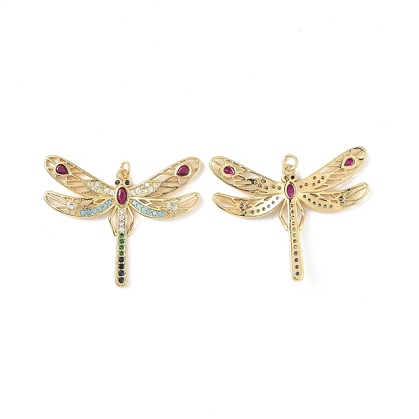 

PandaHall Brass Micro Pave Colorful Cubic Zirconia Pendants, with Jump Ring and Glass, Dragonfly Charm, Real 18K Gold Plated, 35x45x4mm...