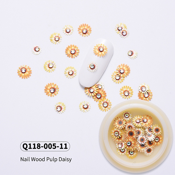 

PandaHall Daisy Shape Paper Cabochons, with Crystal AB Rhinestones, Nail Art Decorations Accessories for Women, Goldenrod, 5~7x1mm, about..., Gold