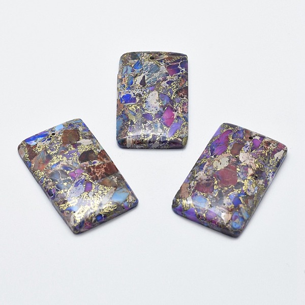 

PandaHall Natural Regalite/Imperial Jasper/Sea Sediment Jasper Big Pendants, with Brass Line, Rectangle, 50x30x6mm, Hole: 1mm Imperial...