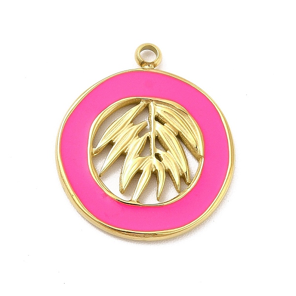 

PandaHall 304 Stainless Steel Enamel Pendants, Golden, Flat Round with Leaf Charm, Deep Pink, 18x16x1mm, Hole: 1.6mm Stainless Steel+Enamel...