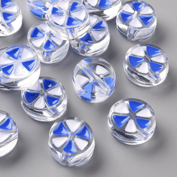 

PandaHall Transparent Enamel Acrylic Beads, Flat Round with Triangle, Royal Blue, 20x9mm, Hole: 3.5mm Acrylic Flat Round