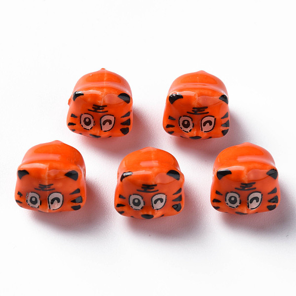 

PandaHall Handmade Porcelain Beads, Famille Rose Style, Tiger, Orange Red, about 12x10.5x11mm, Hole: 1.8mm Porcelain Tiger