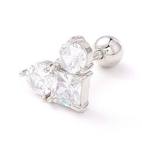 

PandaHall Heart Clear Cubic Zirconia Stud Earrings for Women, Dainty Brass Earrings with Screw Back Ball Tragus, Platinum, 8x10x4mm, Pin...