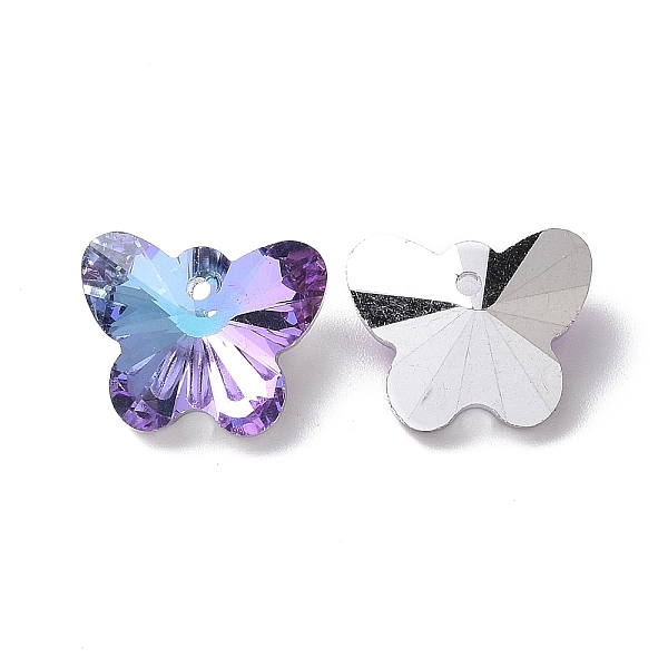 

PandaHall Transparent Glass Pendants, Faceted, Butterfly Charms, Back Silver Plated, Purple, 12x15x8mm, Hole: 1.5mm Glass Butterfly Purple