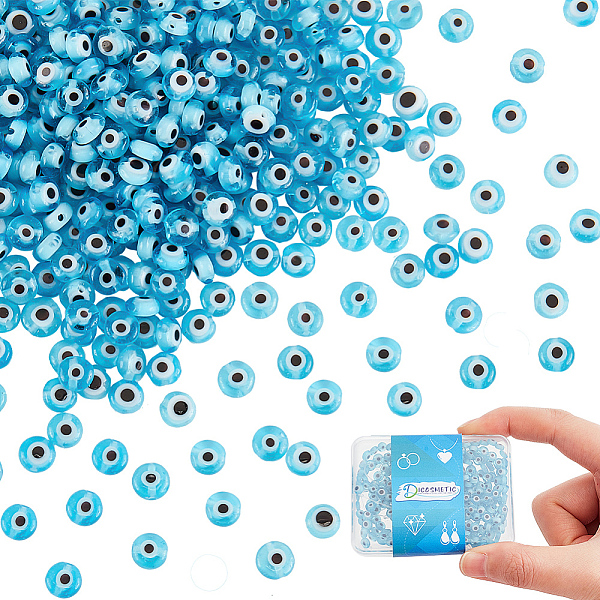 

PandaHall DICOSMETIC 4 Strands Evil Eye Beads Lampwork Beads Light Blue Glass Beads Flat Round Eye Beads Chain Small Spacer Beads for...