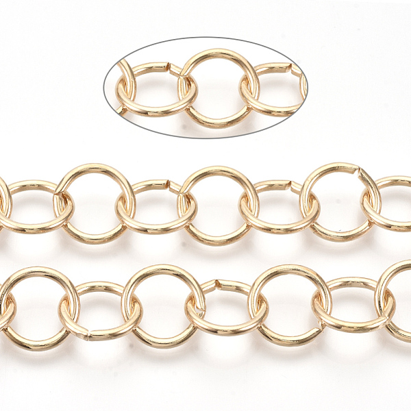 

PandaHall Iron Rolo Chains, Belcher Chain, Unwelded, with Spool, Light Gold, Link: 15x1.8mm, about 39.37 Feet(12m)/roll Iron
