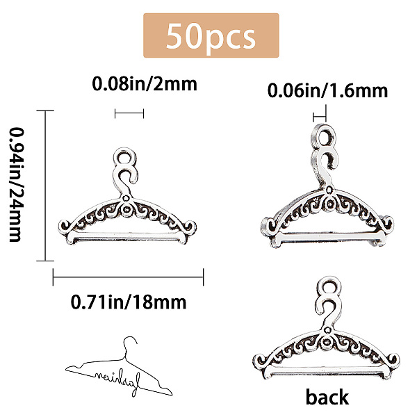 Sunnyclue 1 ボックス 50 個チベットスタイル洋服ハンガーチャームアンティークシルバーコートハンガーチャーム小さな小さなミニチュアハンガーリアルな金属合金チャームジュエリー作成用チャーム Diy イヤリング用品