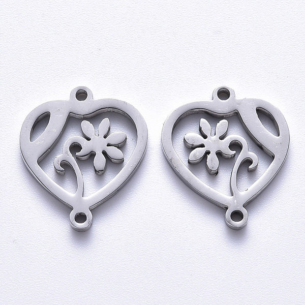 

PandaHall 201 Stainless Steel Links Connectors, Laser Cut, Heart with Flower, Stainless Steel Color, 18x15.5x1.5mm, Hole: 1.2mm 201...