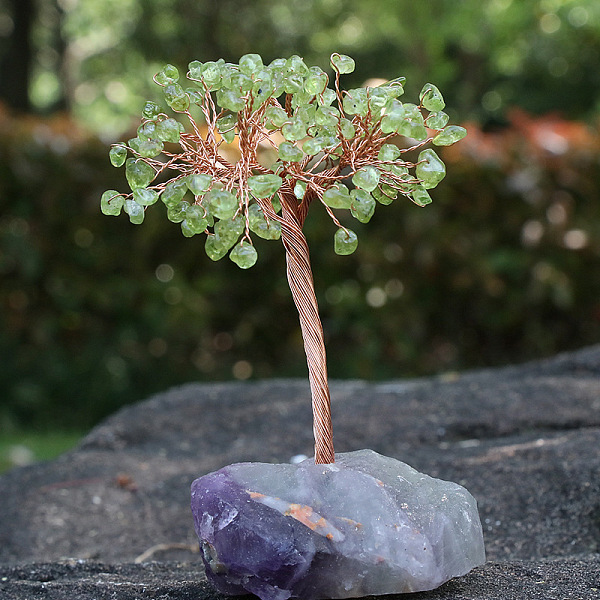

PandaHall Natural Prehnite Chips Tree Decorations, Ntural Fluorite Base with Copper Wire Feng Shui Energy Stone Gift for Home Office Desktop...