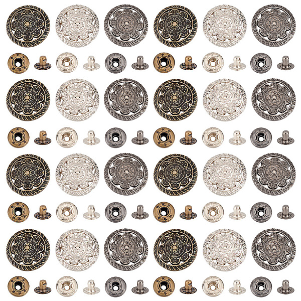 

PandaHall Olycraft 24 Sets 3 Colors Alloy Snap Buttons, Jewelry Buttons, with Brass Findings, Flat Round with Flower, Mixed Color...