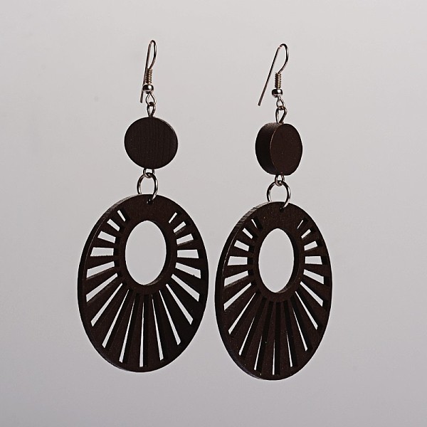 Boucles D'oreilles Avec Pendentif Rond Et Plat En Bois