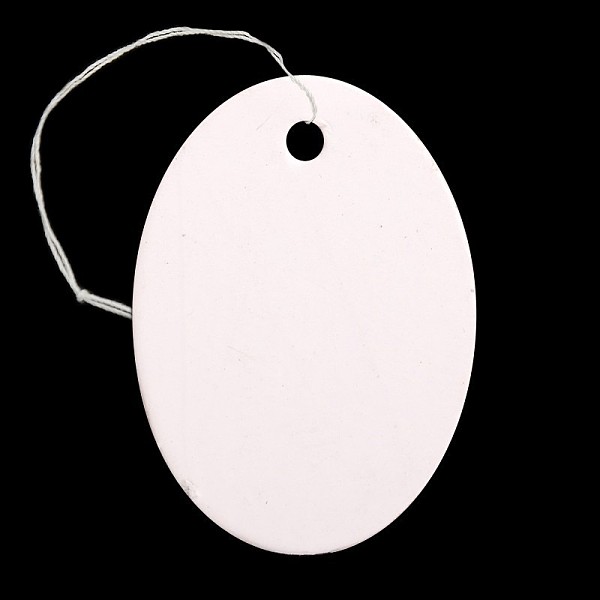 

PandaHall Oval Blank Hang tag, Jewelry Display Paper Price Tags, with Cotton Cord, White, 26x18.5x0.2mm, Hole: 2mm, 500pcs/bag Paper White
