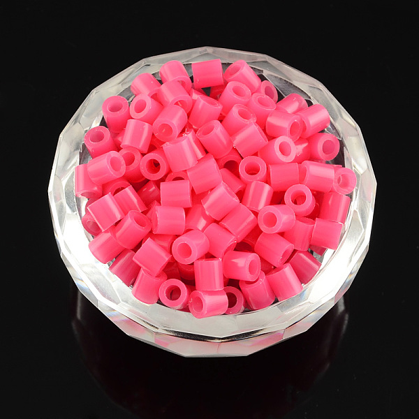 PandaHall PE DIY Melty Beads Fuse Beads Refills, Tube, Light Coral, 5x5mm, Hole: 3mm, about 8000pcs/500g Plastic Tube Red