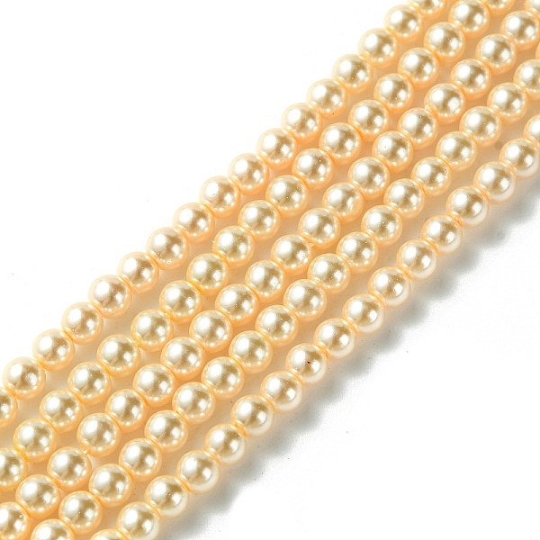 

PandaHall Grade A Glass Pearl Beads, Pearlized, Round, PeachPuff, 4mm, Hole: 0.7~1.1mm, about 100pcs/Strand, 16''(40.64cm) Glass Round Brown