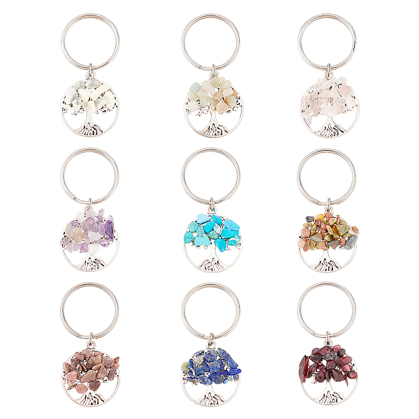 

PandaHall SUPERFINDINGS 18Pcs 9 Styles Tree of Life Keychain Natural Crystal Stone Handmade DIY Keychain Charm Pendant Gemstone Key Chain...