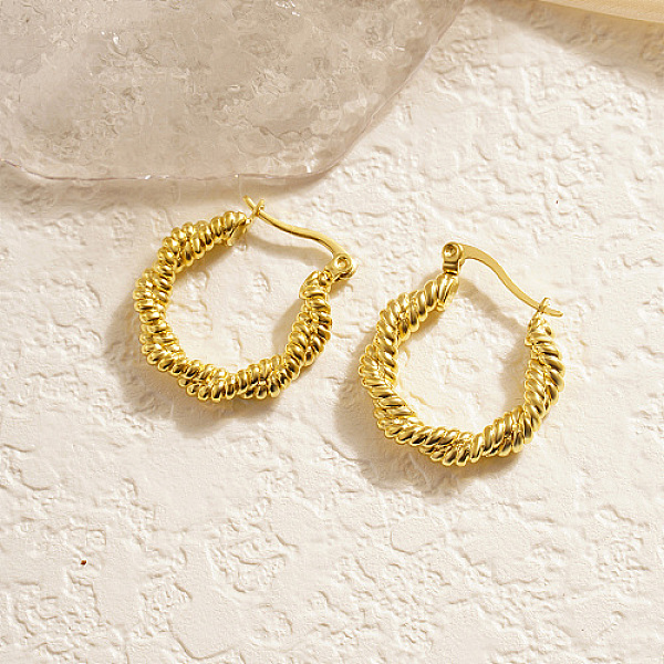 

PandaHall Stainless Steel Thick Twist Hoop Earrings, for Women, Real 18K Gold Plated, 24mm Stainless Steel Twist