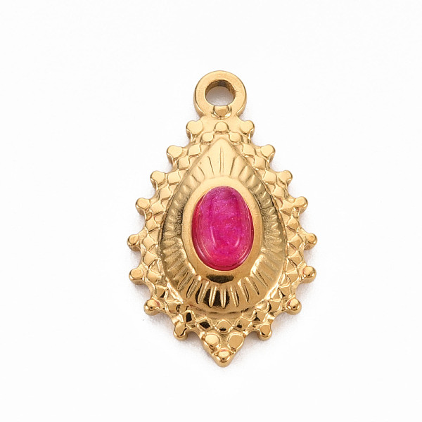 

PandaHall 304 Stainless Steel Pendants, with White Jade, Teardrop, Dyed & Heated, Deep Pink, 22x14x5mm, Hole: 1.6mm 304 Stainless Steel...