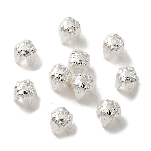 PandaHall 4-Petal Brass Bead Cap, Lead Free & Cadmium Free, Column, 925 Sterling Silver Plated, 4x4mm, Hole: 0.8mm Brass