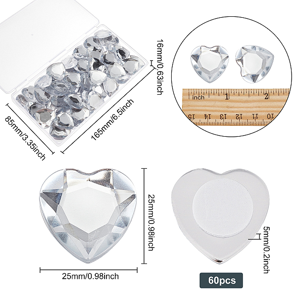 

PandaHall Fingerinspire 60Pcs Heart Acrylic Rhinestone Stick-On Cabochon, with Self Adhesive, Clear, 2.5x2.5x0.5cm, 60pcs/box Acrylic Heart...