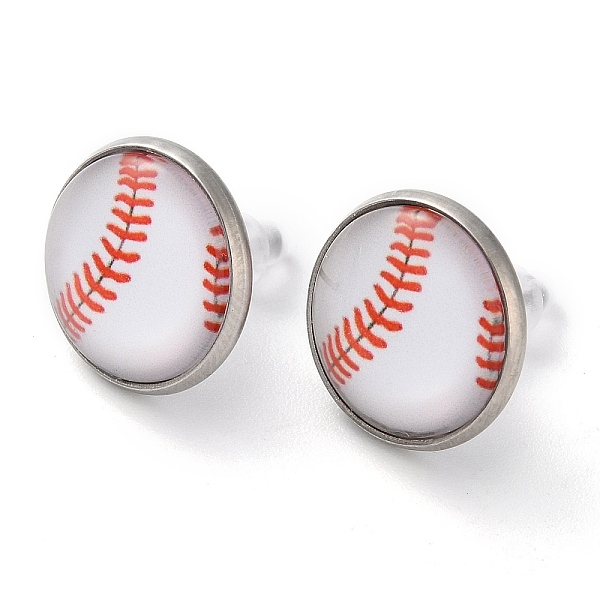 

PandaHall Sport Balls Glass & 304 Stainless Steel Stud Earrings for Women, Stainless Steel Color, Baseball, 15.5mm 304 Stainless Steel...