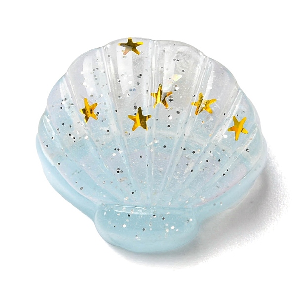 

PandaHall Gradient Color Translucent Resin Glitter Shell Cabochons, with Plastic Pearls, Light Blue, 20x22.5x16mm Resin Shell Shape