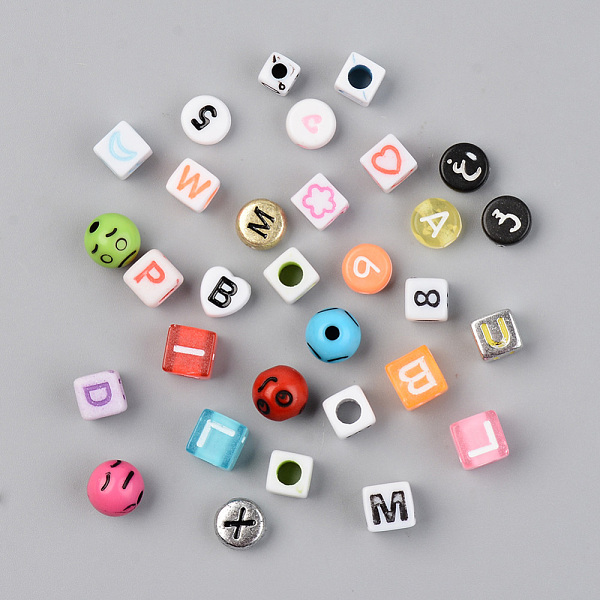 

PandaHall Mixed Style Acrylic Beads, Mixed Shaped, Mixed Color, 6~8x6~8x3.5~7mm, Hole: 1.5~4mm, 2800pcs/500g Acrylic Flat Round Multicolor