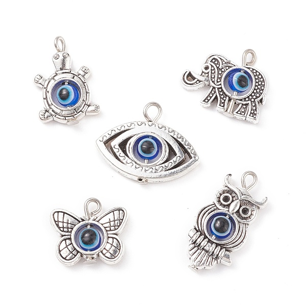 

PandaHall Tibetan Style Alloy Pendants, with Evil Eye Resin Beads, Mixed Shapes, Antique Silver, 13.5~23x11.5~21x4mm, Hole: 1.6~2mm Alloy...