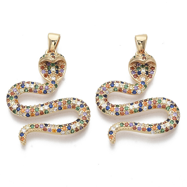 

PandaHall Brass Micro Pave Cubic Zirconia Pendants, Nickel Free, Snake, Colorful, Real 18K Gold Plated, 28x22.5x6mm, Hole: 2x3mm Brass+Cubic...