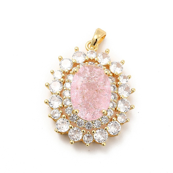 

PandaHall Brass Micro Pave Clear Cubic Zirconia Pendants, with Pink Glass, Oval Charm, Real 18K Gold Plated, 38x23x8mm, Hole: 4.5x2.5mm...