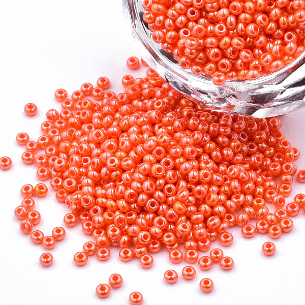 

PandaHall 11/0 Czech Opaque Glass Seed Beads, Lustered, Round, Coral, 2.2x1.5mm, Hole: 0.7mm, about 500g/bag Glass Red