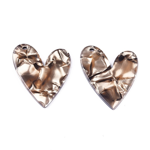 PandaHall Acrylic Pendants, Heart, Coffee, 30.5x24x2.5mm, Hole: 1.8mm Acrylic Heart Brown