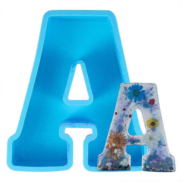 

PandaHall Alphabet Silicone Molds, Resin Casting Molds, For UV Resin, Capital Letter Symbol, DIY Crystal Word, Letter.A, 165x150x35.5mm..., Blue
