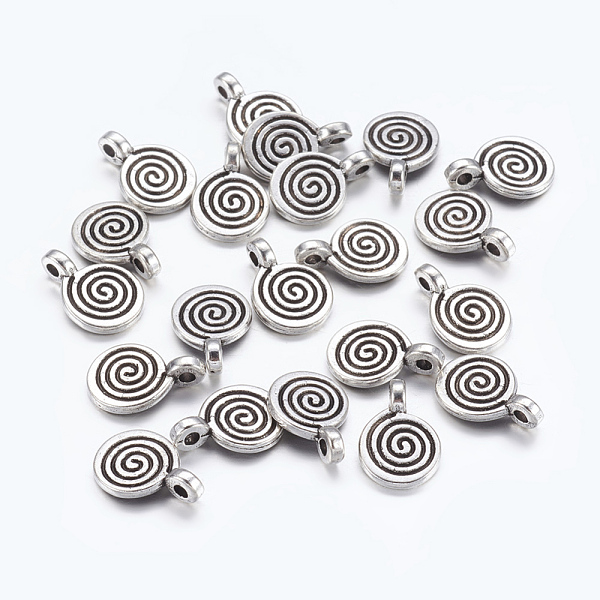 

PandaHall Tibetan Style Alloy Charms, Flat Round with Swirl, Antique Silver, Cadmium Free & Nickel Free & Lead Free, 11.8x8x1.5mm, Hole: 1mm...