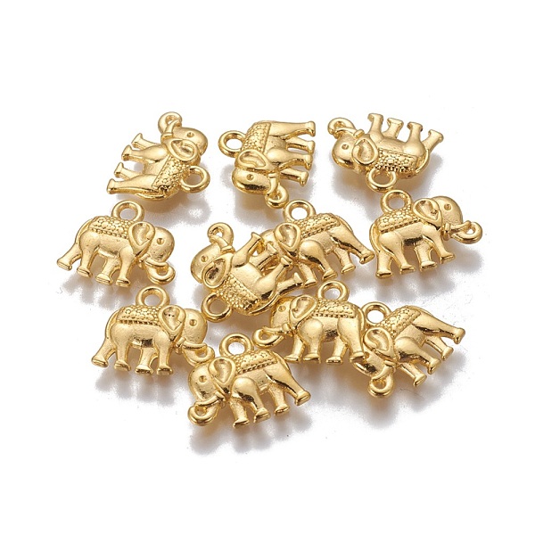 PandaHall Vintage Elephant Charms, Tibetan Style Alloy Charms, Cadmium Free & Nickel Free & Lead Free, Golden, 12x14x2.5mm, Hole: 1mm Alloy...