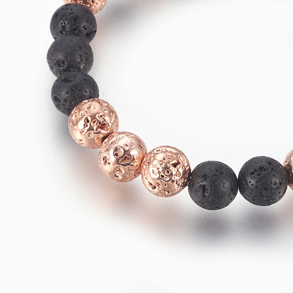 

PandaHall Natural Lava Rock Beaded Stretch Bracelet, with Electroplated Lava Rock Beads, Round, Rose Gold Plated, 2-1/8 inch(5.3cm) Lava...