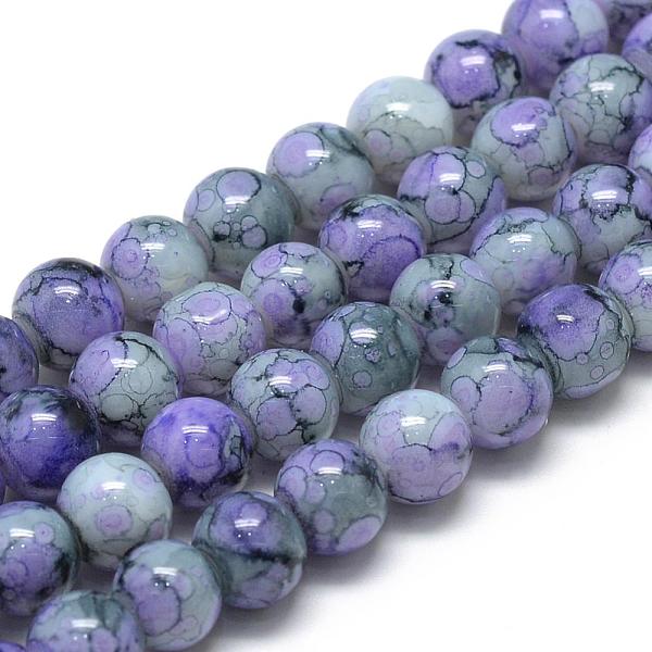 

PandaHall Baking Painted Glass Beads Strands, Swirl Glass Beads, Round, Medium Slate Blue, 8~8.5mm, Hole: 1.5mm, about 100~105pcs/strand..., Purple