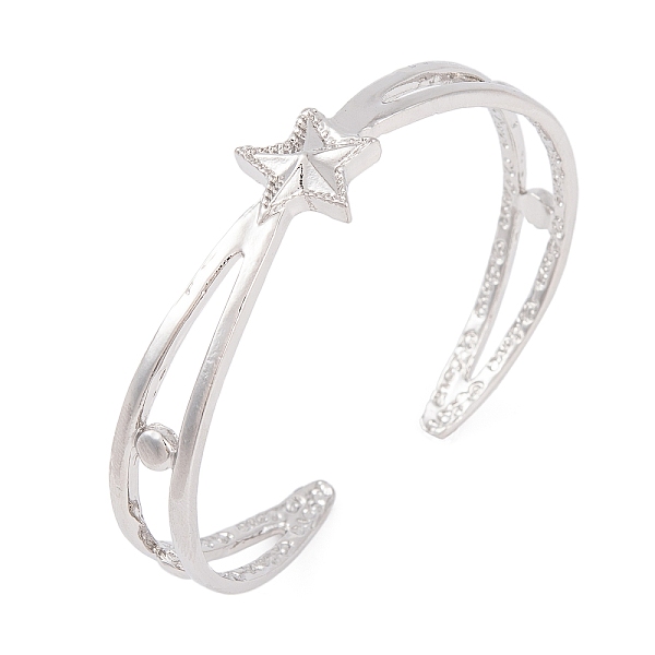 

PandaHall Star Zinc Alloy Hollow Open Cuff Bangles for Women, Platinum, Inner Diameter: 2-3/8x1-7/8 inch(5.95x4.7cm) Alloy Star