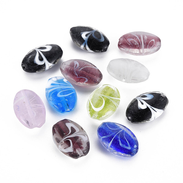 

PandaHall Striped Handmade Lampwork Beads, Oval, Mixed Color, 25~27x17~18x9~10.5mm, Hole: 1.6~2mm Lampwork Oval Multicolor