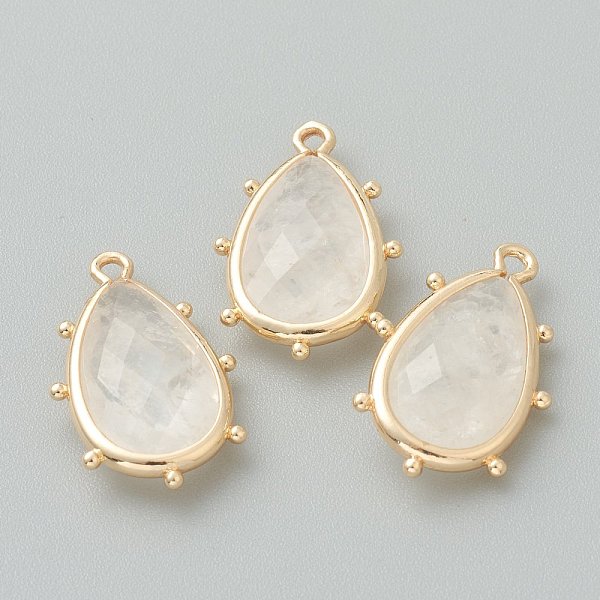 

PandaHall Natural Quartz Crystal Pendants, Rock Crystal Pendants, with Golden Brass Edge, Faceted, Teardrop, 22.5x14x5.5mm, Hole: 1.6mm...