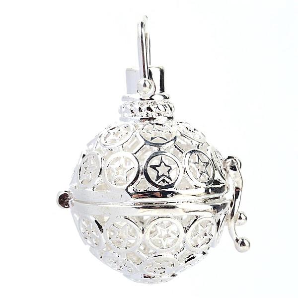 

PandaHall Rack Plating Brass Cage Pendants, For Chime Ball Pendant Necklaces Making, Hollow Round with Star, Silver Color Plated, 29x25x21mm...